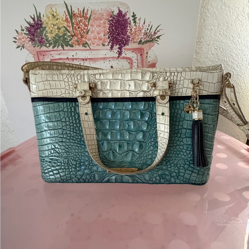 Brahmin Mini Asher in Astral Rahma Blue and Ivory